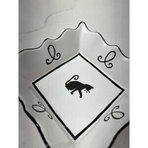 Cat Trinket Box/Dish Stoneware Black & White Chaleur